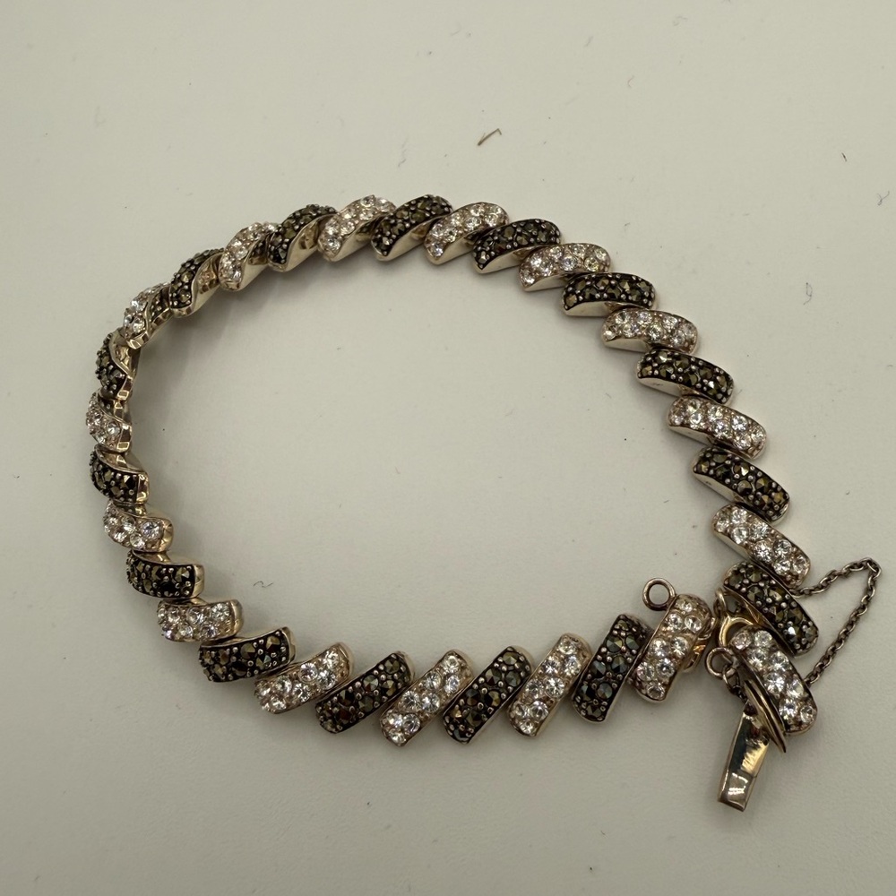 C568 Vintage 925 Marcasite and Crystal Bracelet 8”